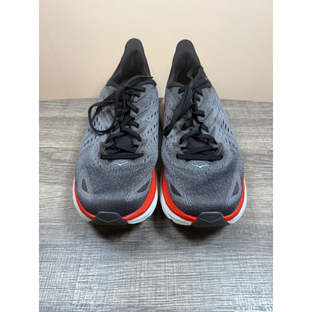 Hoka Clifton 8 Mens Running Shoes Grey Orange Yellow 9.5 D Low Top Sneakers